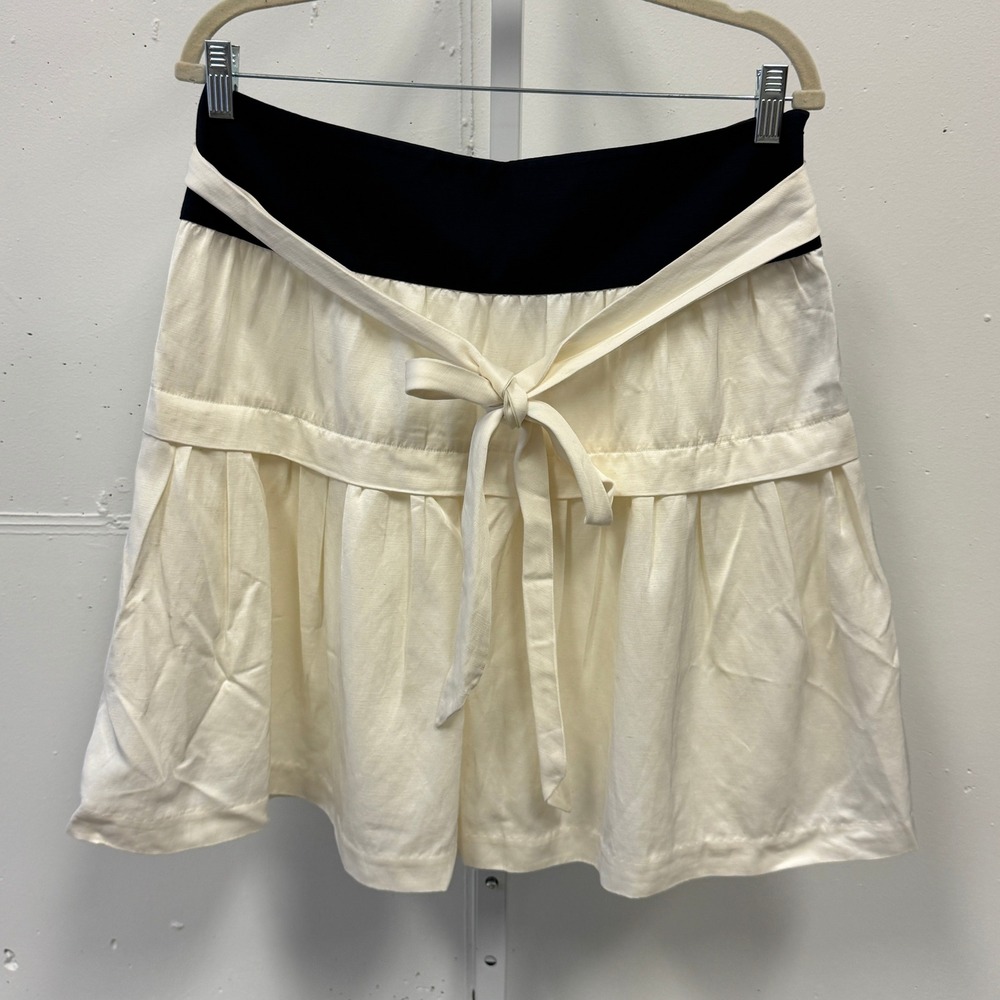 NWT‎ Club Monaco Sue Mini Skirt Tiered Front Tie Off White Black Sz 10